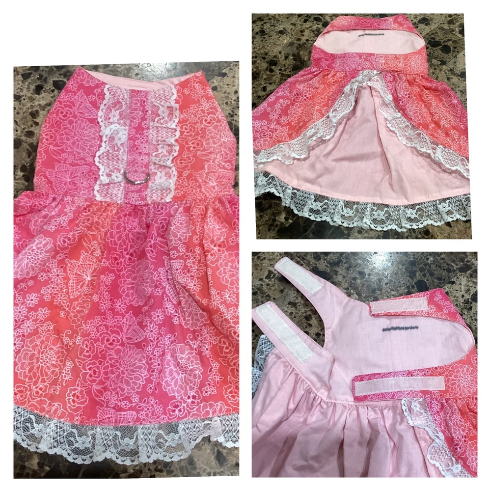 🌷 New Boutique Hand Made Beautiful Dog Dress w/Leash Accessibility